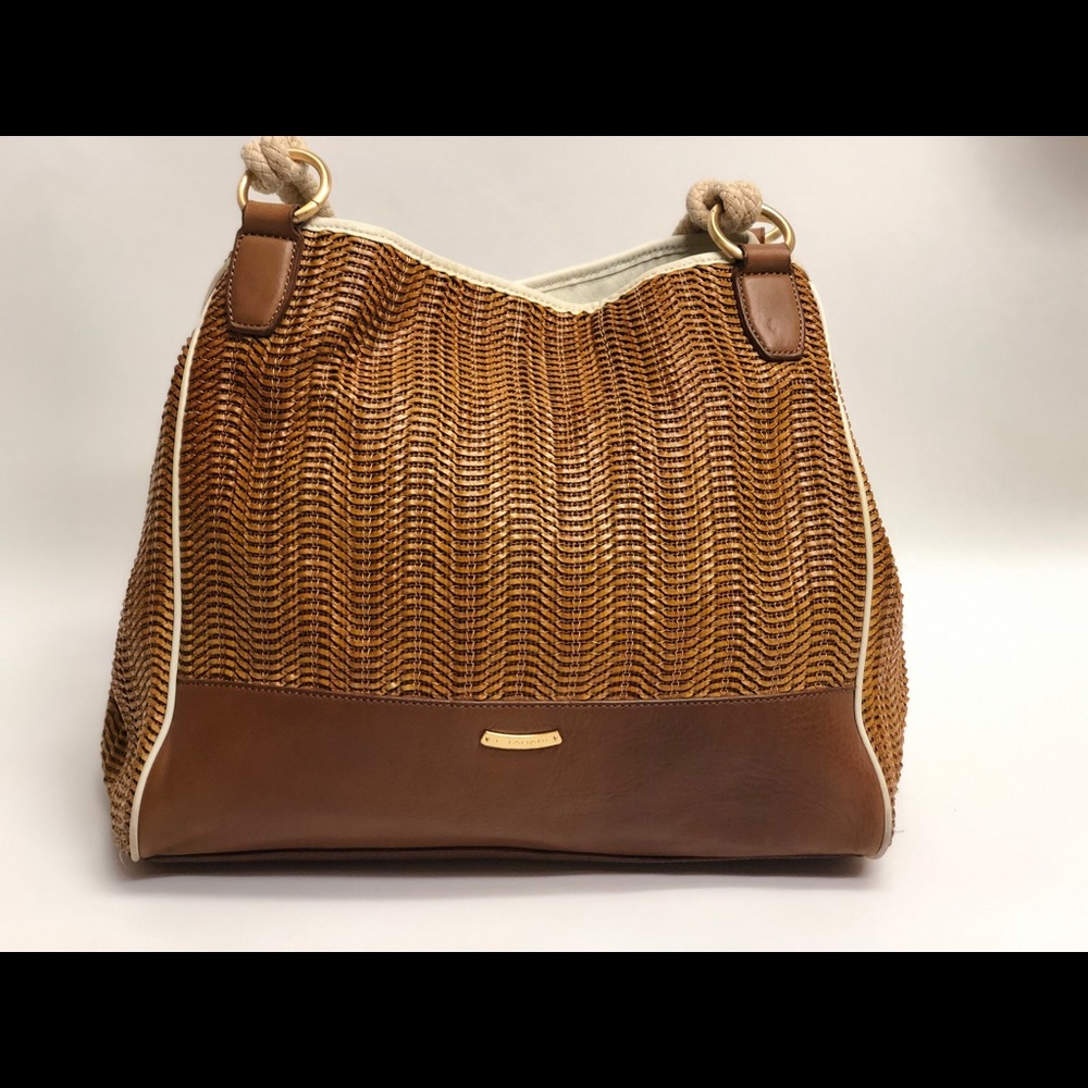 Tahari leather trim tote